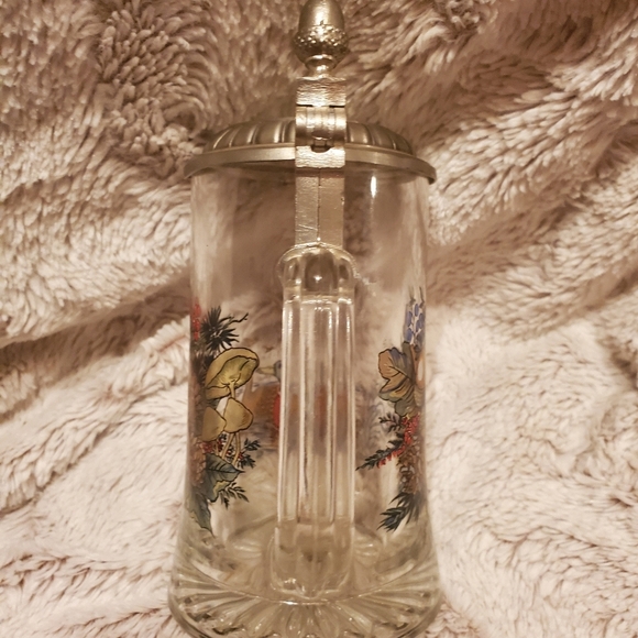 Vintage German Beer Stein Clear Glass w/ Pewter Lid Mallard Duck Painting - Picture 3 of 7
